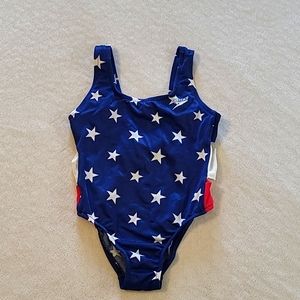 Vintage Speedo One piece child's swimsuit,  Size 4. Red, White, and Blue 90s